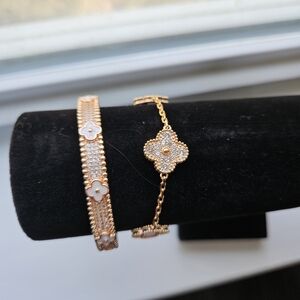 Elegant Rose Gold, Pink Flower Bracelet Set